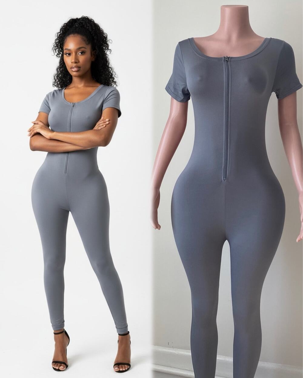 Long zipper grey sleeveless Jumpsuit